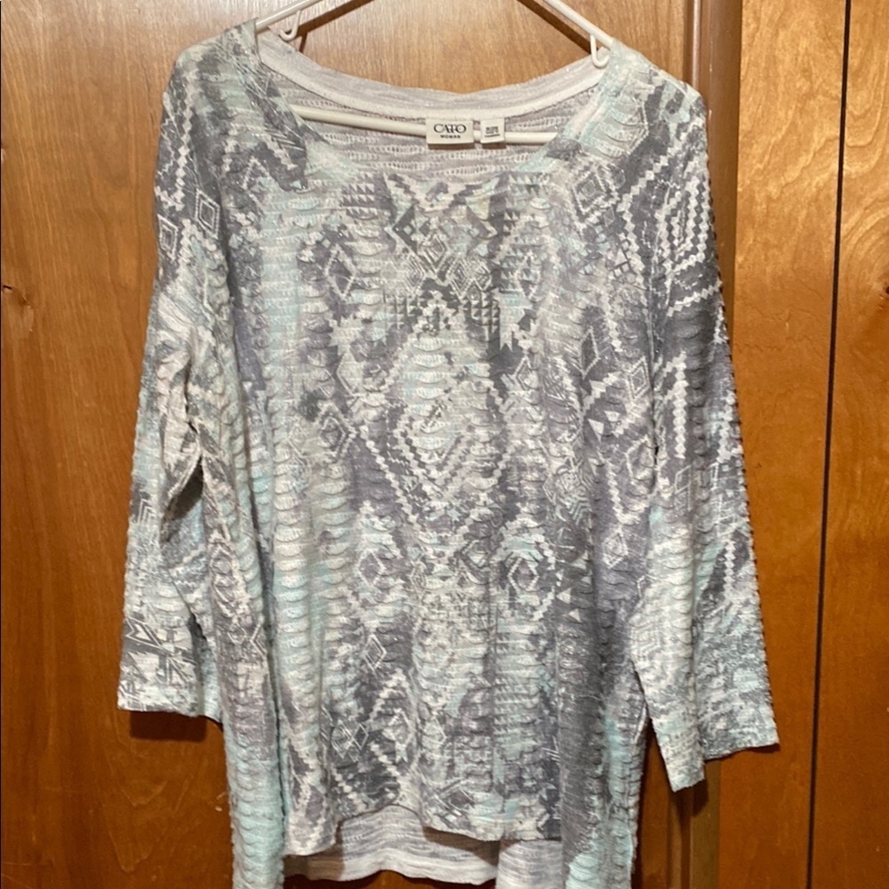 Cato Gray, Sea Green, and Cream Boxy Textured Top 18/20 Fairy Grunge